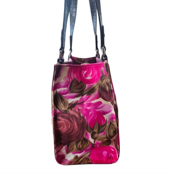 Kate Spade Sam Winter Floral Pink Rose Brown Fabric Satchel Shoulder Bag - Picture 5 of 16